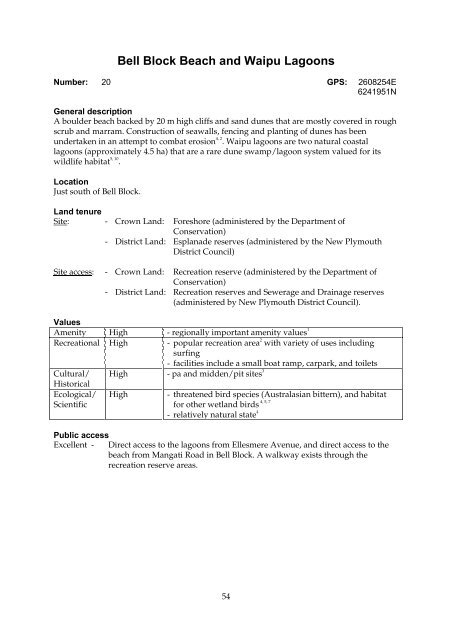 Inventory of coastal areas of local or regional significance in the ...