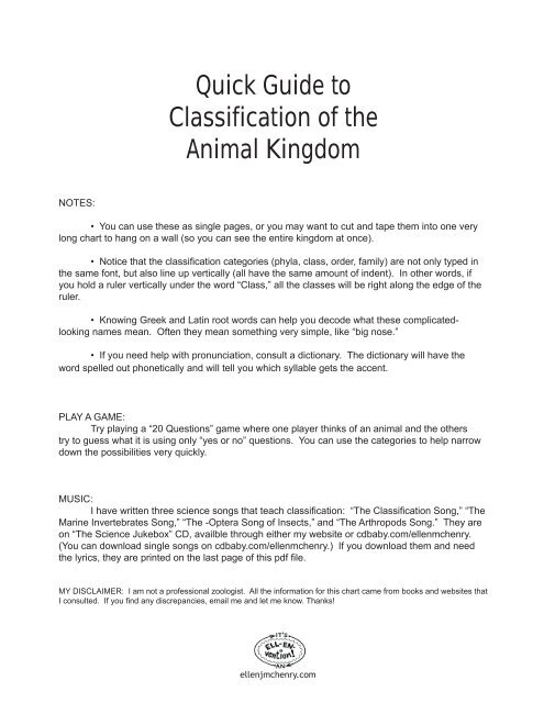 Animal Phylum Classification Chart