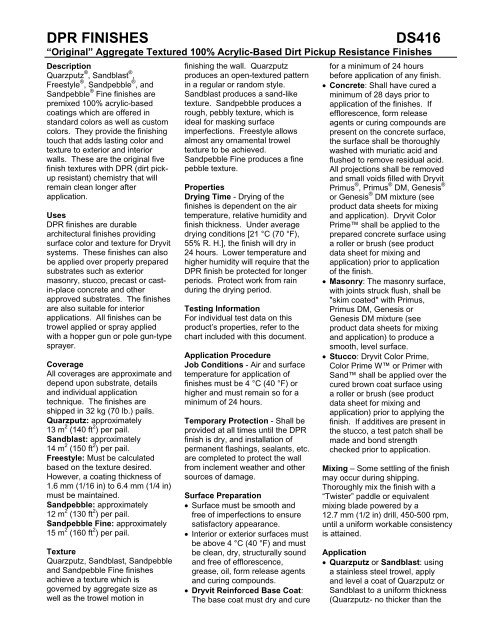 DS416 - DPR Finishes Data Sheet - Continuous Insulation - Dryvit