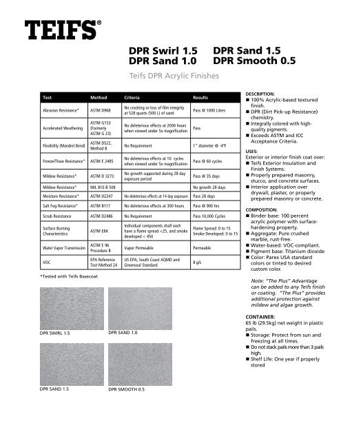 DPR Swirl 1.5 DPR Sand 1.0 DPR Sand 1.5 DPR Smooth 0.5