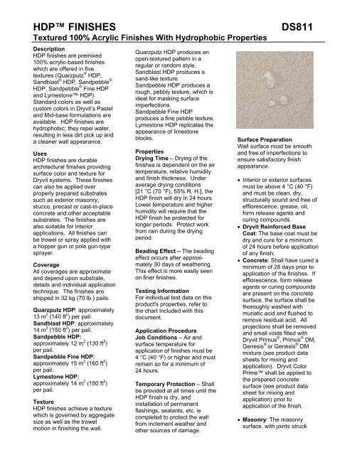 DS811 - HDP Finishes Data Sheet - Continuous Insulation - Dryvit