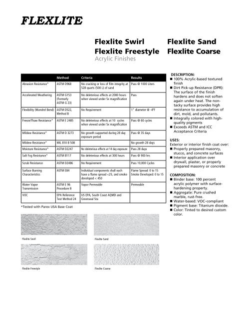 Flexlite Swirl Flexlite Sand Flexlite Freestyle Flexlite Coarse