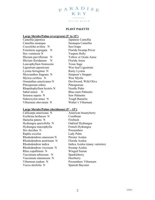 Plant Palette, available here (pdf) - Paradise Key South Beach