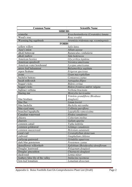 View List of Native Boise Foothills Plants - Avimor