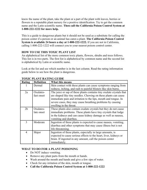 KNOW YOUR PLANTS - California Poison Control System