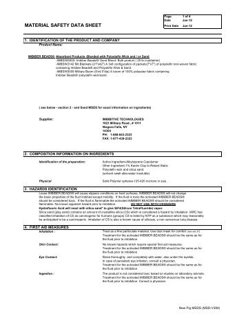 Material Safety Data Sheet (MSDS) for Imbiber Beads - New Pig