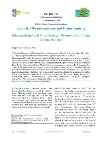 Ethnomedicinal and Phytochemical Prospectives of Pyrus ...