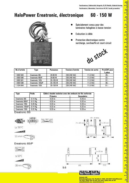 HaloPower Ereatronic, électronique 60 - 150 W - Intronic AG