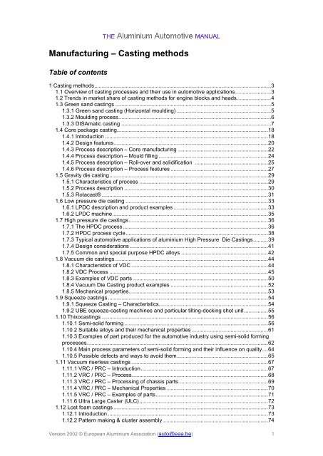 Manufacturing – Casting methods - European Aluminium Association