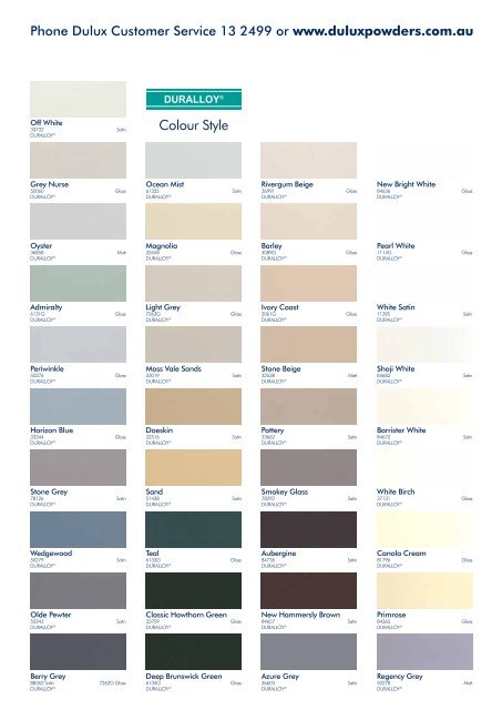 Dulux Pearl Effects Colour Chart