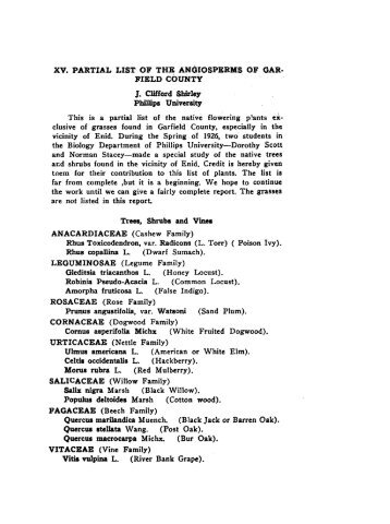 Partial List of the Angiosperms of Garfield County - Oklahoma State ...