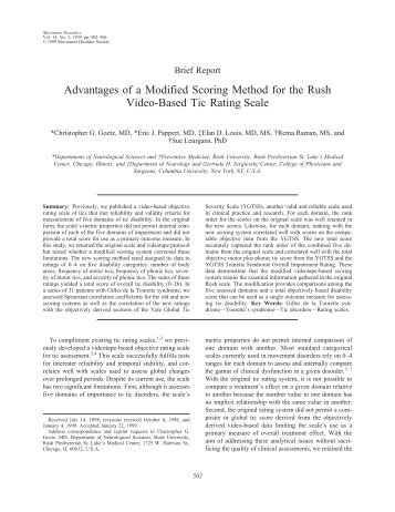 Rush Videobased Tic Rating Scale - The Movement Disorder Society