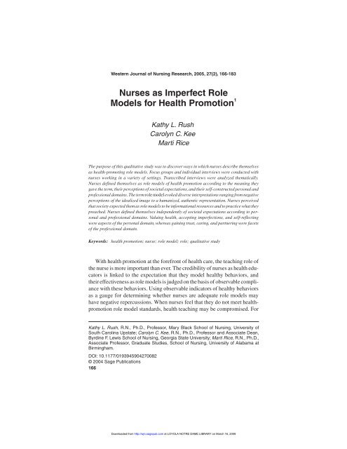 Nurses as Imperfect Role Models for Health Promotion1