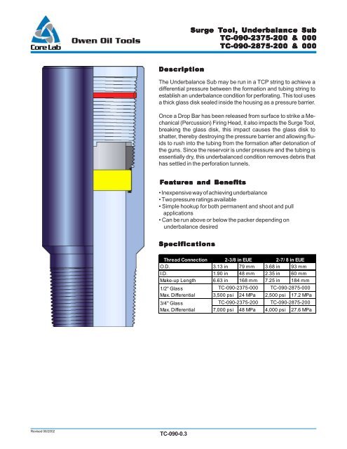 TC-090 Surge Tool, Underbalance Sub