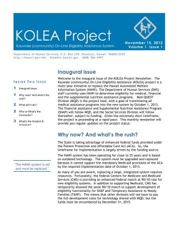 KOLEA Project, November 2012 - Hawaii.gov