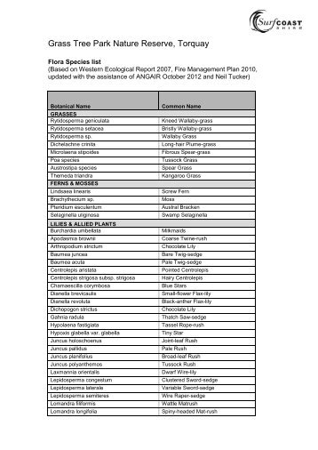 Flora Species List - Surf Coast Shire