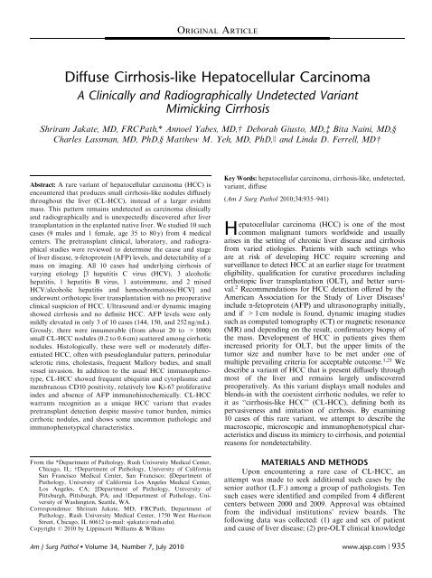 Diffuse Cirrhosis-like Hepatocellular Carcinoma - Rush University ...