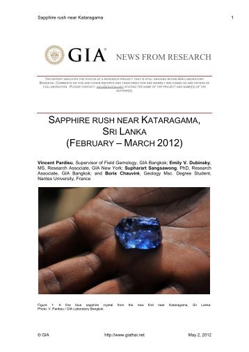 Sapphire rush near Kataragama - GIA