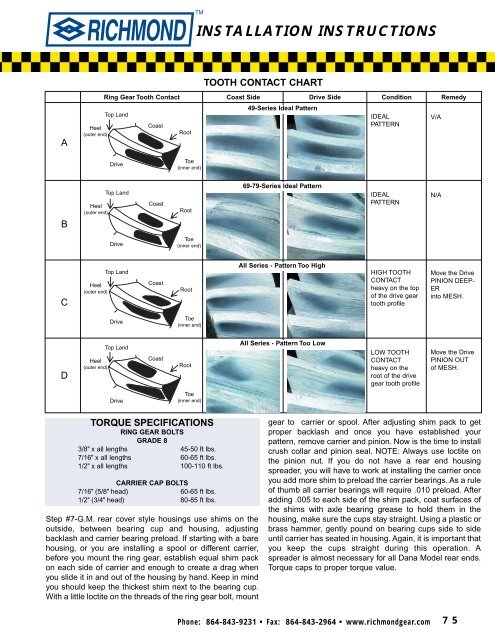 Ring And Pinion Pattern Chart