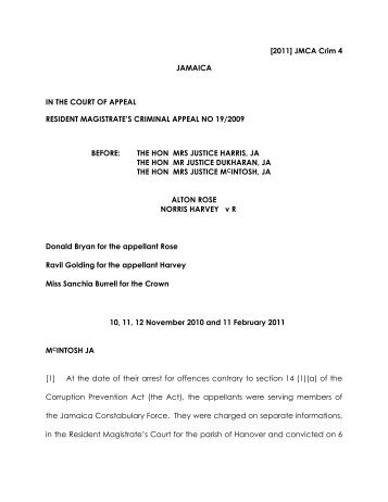 Rose (Alton) & Harvey (Norris) v R - The Court of Appeal