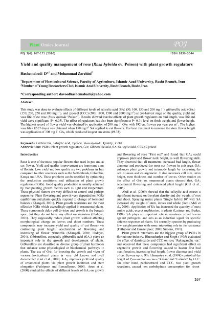 Yield and quality management of rose (Rosa hybrida ... - Plant Omics