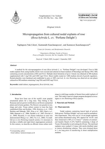 Micropropagation from cultured nodal explants of rose (Rosa ...