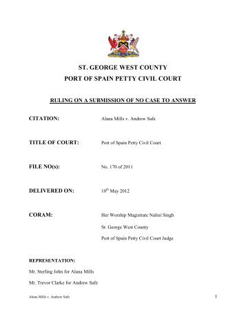 ST. GEORGE WEST COUNTY PORT OF SPAIN PETTY CIVIL COURT