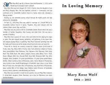 In Loving Memory Mary Rose Wolf - Fratzke & Jensen Funeral Home