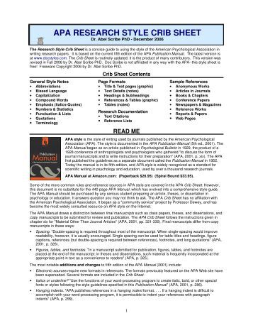 apa cribsheet Apa lite for college papers is a concise guide to crafting research papers in the apa lite succeeds the apa crib sheet developed by professor dewey in. apa cribsheet Apa lite for college papers is a concise guide to crafting research papers in the apa lite succeeds the apa crib sheet developed by professor dewey in.