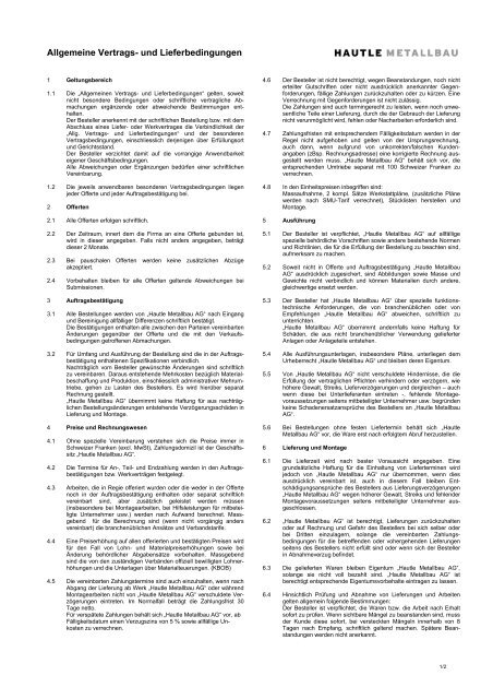 Allgemeine Vertrags- und Lieferbedingungen - Hautle Metallbau AG