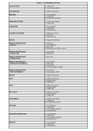 2013 Stationery List Year 13.pdf - Takapuna Grammar School