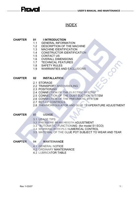 Fravol Smart Series Edgebander Manual &amp; Parts List