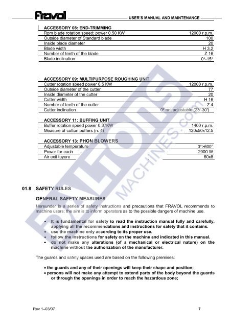 Fravol Smart Series Edgebander Manual & Parts List