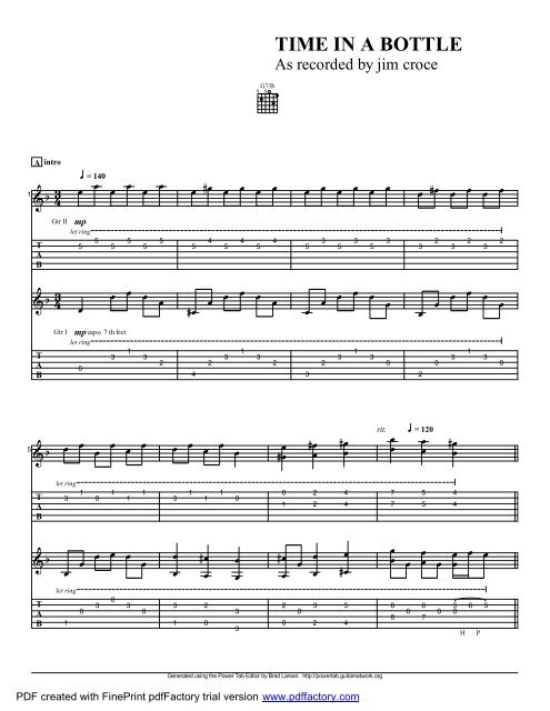 Complete Transcription To “Time In A Bottle” (PDF - Guitar Alliance
