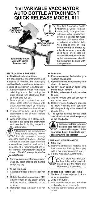 1ml VARIABLE VACCINATOR AUTO BOTTLE ... - NJ Phillips