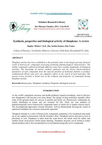 Synthesis, properties and biological activity of thiophene: A review