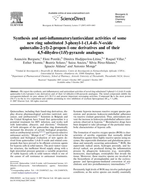 Synthesis and anti-inflammatory/antioxidant activities of some new ...