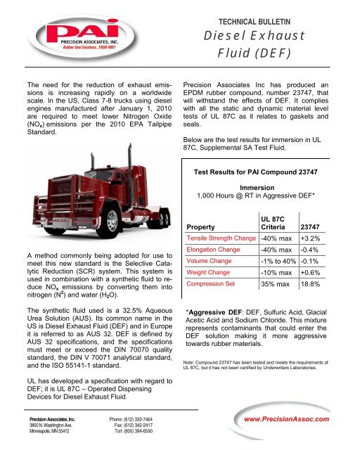 Rubber Seal Compound for use with Diesel Exhaust Fluid (DEF)