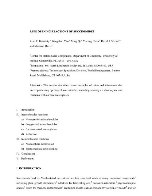 Ring Opening Reactions Of Succinimides - Ark.chem.ufl.edu ...