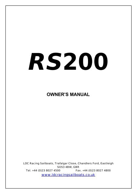 rs200 owner's manual - Rs Sailing