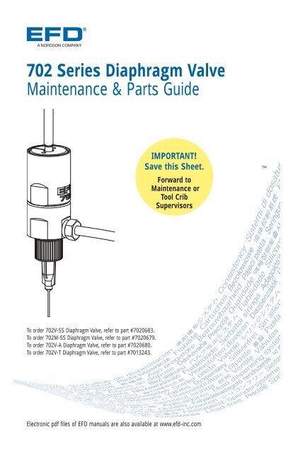 702 Series Diaphragm Valve Maintenance Parts Guide Efd