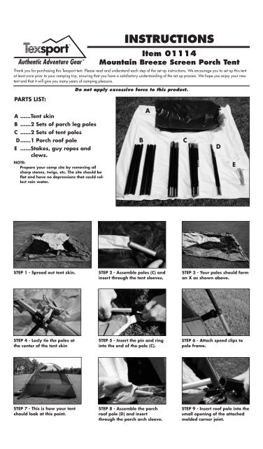 INSTRUCTIONS Item 01114 Mountain Breeze Screen ... - Texsport