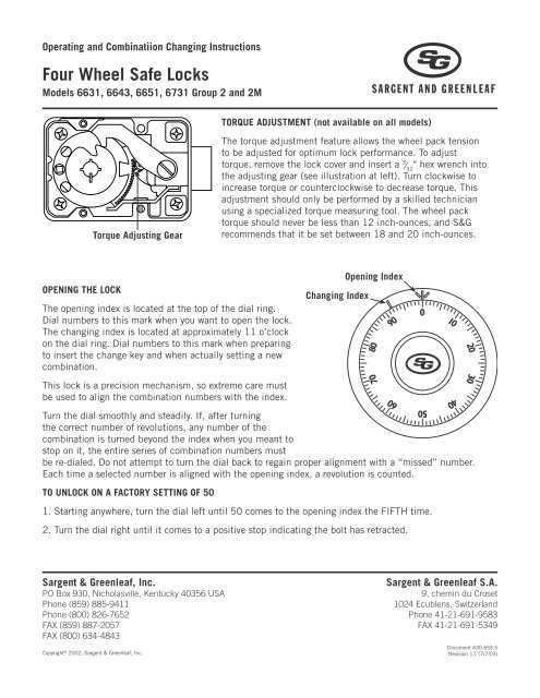 Four Wheel Safe Locks Sargent And Greenleaf