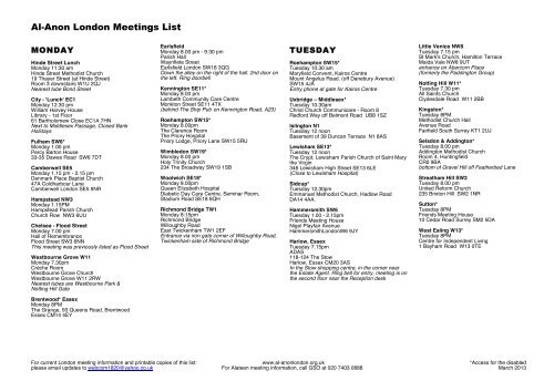 Al-Anon London Meetings List