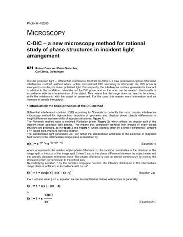 MICROSCOPY C-DIC â a new microscopy method ... - Carl Zeiss SMT