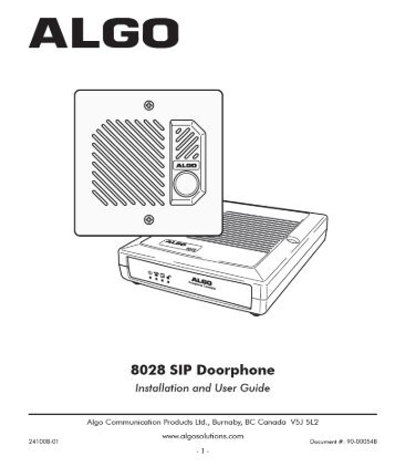 Algo 8028 SIP Doorphone User Guide - Algo Communication Products