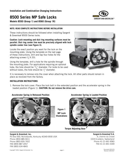 8500 Series MP Safe Locks - Sargent and Greenleaf