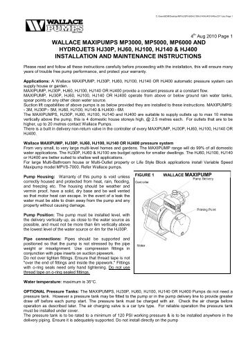 wallace hydrojet pumps and instructions