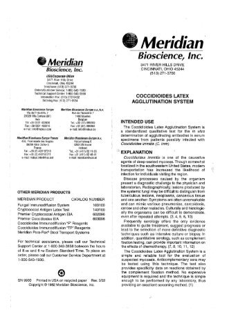 Package Insert: Coccidioides Latex Agglutination System - Meridian ...