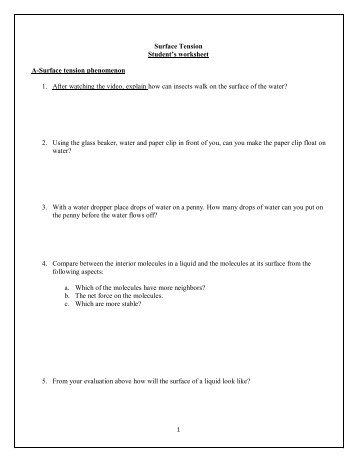 Surface Tension Student's worksheet A-Surface tension ...